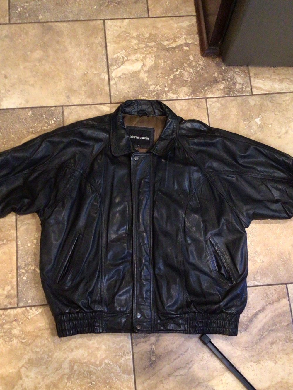 Pierre Cardin Black Leather Bomber Jacket